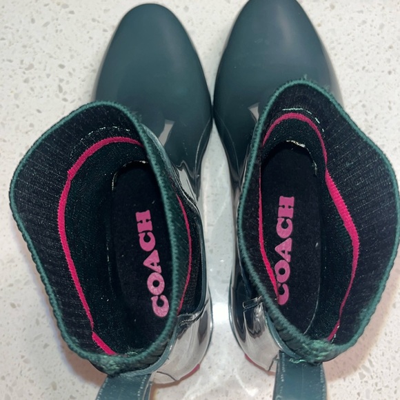 COACH RUBBER RAIN BOOTS | DARK JADE RAINBOOTIE WOMEN’S SIZE 7 - Picture 9 of 11